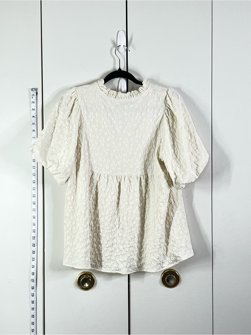 Mascomoda Cream Textured Puff Sleeve Babydoll Blouse Top M
